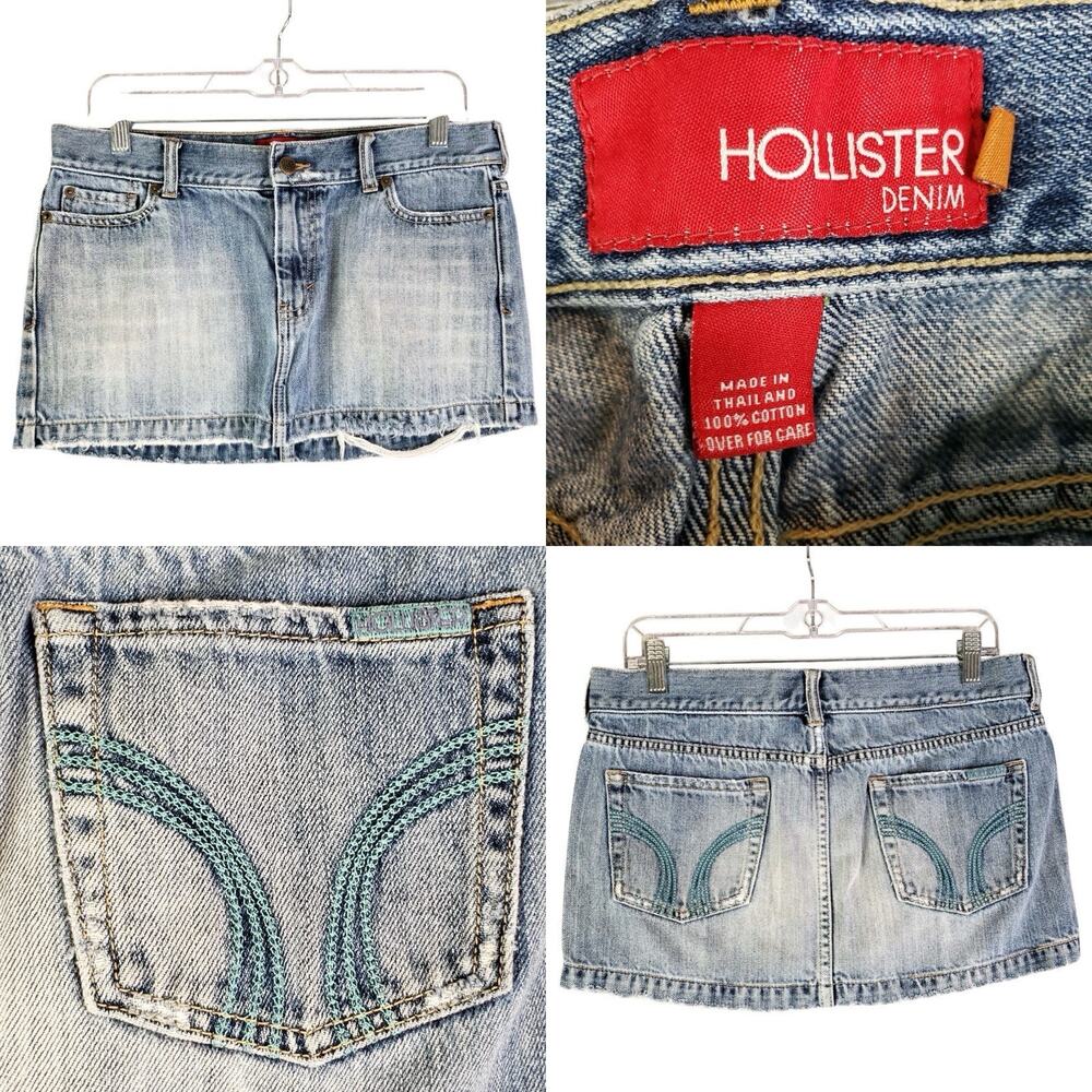 VINTAGE Y2k Hollister Size 7 Micro Mini Jean Denim Distressed Skirt